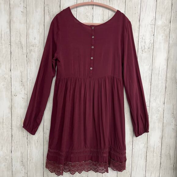 Roxy Traveler Long Sleeve Crochet Lace Pullover Empire Waist Pullover Dress - Picture 2 of 12